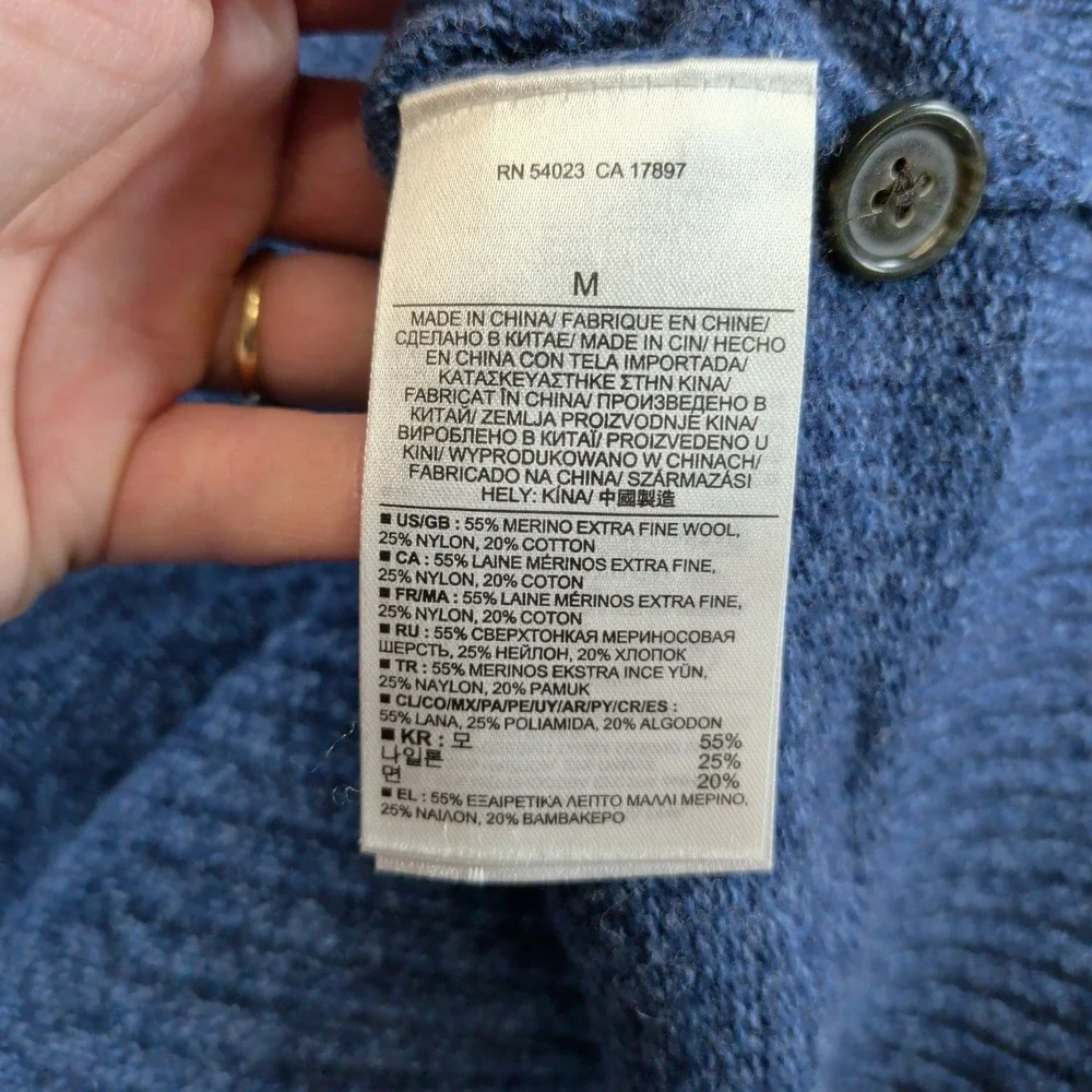 Banana Republic Mens Blue Merino Wool Blend Mock Neck Button Sweater Size M